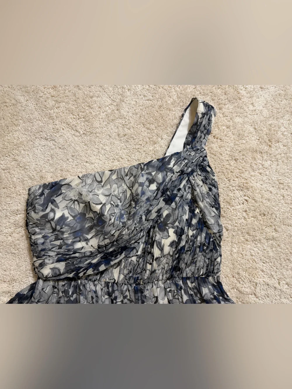 J Crew Lucienne Silk Chiffon Grey & Blue Floral Mini One Shoulder Dress Size 4